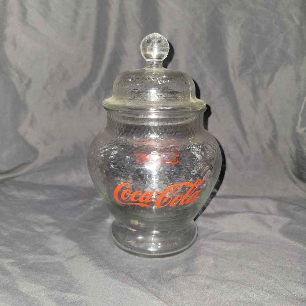 Coca-Cola Vintage Glass Cookie Jar Vine Clear Red